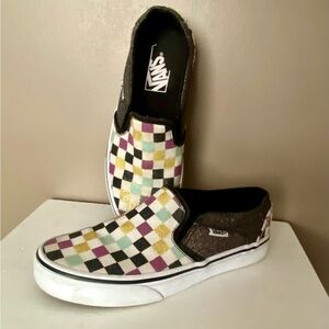 VANS Asher Glitter Checkerboard Slip-On Low Top Sneakers EUC sz